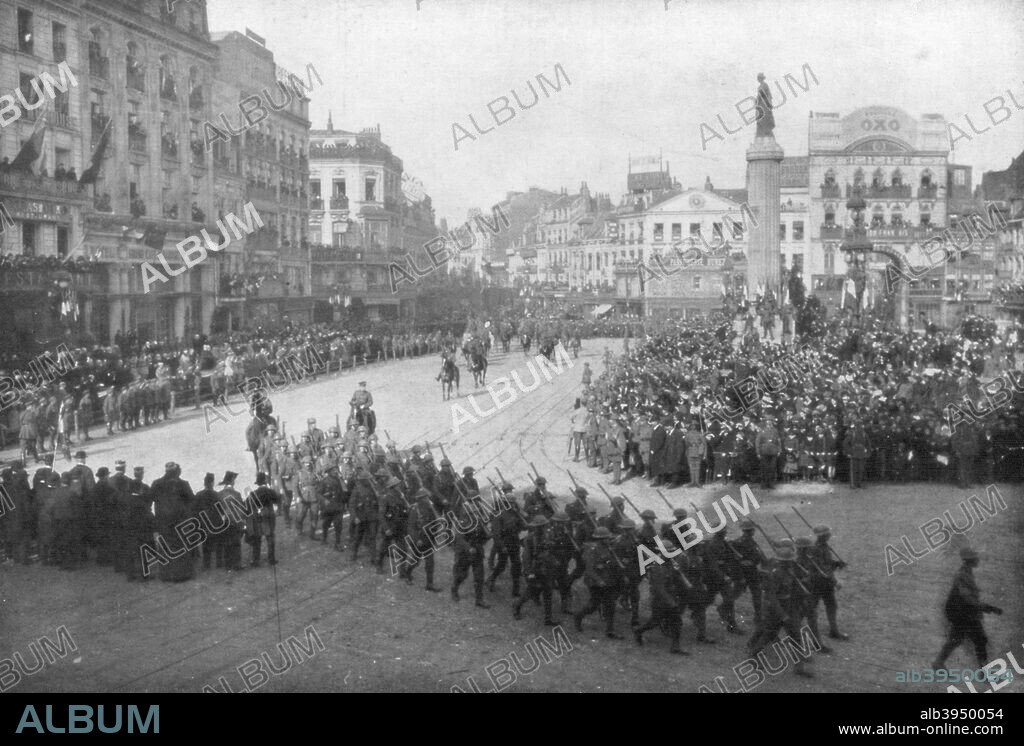 Lille being liberated by the British 5th Army, France, 17 October 1918. General Sir William Birdwood and his troops were welcomed by joyous crowds as they entered the city, occupied by the Germans since 1914.