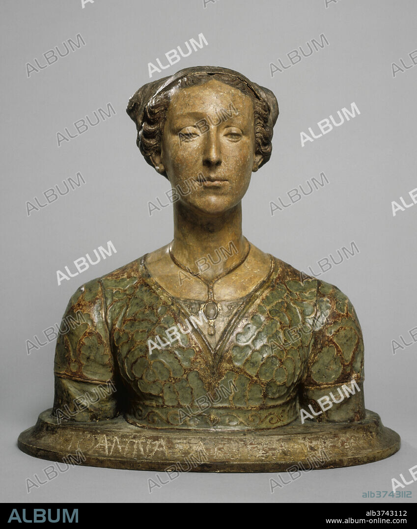 GIOVANNI BASTIANINI. Portrait of a Lady, "Giovanna Albizzi". Dated: c. 1860. Dimensions: overall: 53 x 54 x 30.8 cm (20 7/8 x 21 1/4 x 12 1/8 in.). Medium: gesso and polychrome over wood and mixed media.
