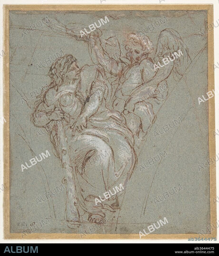 Virtue Crowned by Honor. Artist: Carlo Maratti (Italian, Camerano 1625-1713 Rome). Dimensions: 5 7/8 x 5 1/4in. (14.9 x 13.3cm). Date: 1670-76.
During the pontificate of Clement X Altieri (r. 1670-76), his family palace on the Piazza del Gesù in Rome was enlarged and redecorated. Carlo Maratti, a gifted draftsman and the leading baroque painter in Rome, was commissioned to paint the main room between 1674 and 1677, but only the fresco that fills the long, narrow central section of the vault of Palazzo Altieri was executed. The undecorated portions of the vault were to contain allegorical figures representing Religion, Faith, Divine Wisdom, and Evangelical Truth. 
Together with three other sheets in the Metropolitan Museum (inv. nos. 64.295.1, 66.137 and 66.53.3) the present study relates to the Altieri decoration and constitutes a preliminary sketch by Maratti for an Allegorical Virtue crowned by Honor. Maratti executed the figure on blue paper with a quick sketch in pen and ink, highlighted with white gouache, and developed this dynamic group on a second, highly-finished drawing in red chalk, also in the Museum's collection (inv. 64.295.1). 
In the present drawing Virtue wears the lion's skin over her head, and Honor holds a cornucopia, as the text dictates. These features are missing in the second study, but there, lightly indicated in chalk at the bottom of the sheet, appears the "trifauce cane." Other studies for Virtue Crowned by Honor are in the Albertina in Vienna, the National Gallery of Scotland, Edinburgh, and the Academia de San Fernando, Madrid.
According to the artist's biographer, Giovanni Pietro Bellori (1613-1696) Maratta executed the painted decoration for the spandrels of the Palazzo Altieri but, in reality, the artist never completed more than the central panel of the ceiling of the chamber, which represents an Allegory of Clemency (in honor of his patron Clement X). Bellori describes the intended scheme, saying that the spandrels at one end of the room were to contain Allegories of Religion and Faith, while at the other end, over the entrance door were to be an Allegory of Divine Wisdom and an Allegory of Evangelical Truth. 
Bellori describes the side walls of the room in the following words: "fra le tre laterali a destra, Roma Sacra, il Tempo, la Pace, la Virtù, l'onore, e ne tre altri intermezzi opposti le quattro parti del Mondo Europa, Asia, Africa, ed America divote alla Chiesa..."(trans.: "in the three laterals in the right Sacred Rome, Time, Peace, Virtue, Honor, and in the three spaces on the opposite wall the four parts of the world Europe, Asia, Africa and America all honoring the Church..."). For other preparatory studies for the decoration of the Great Hall of the Palazzo Altieri in the Metropolitan Museum of Art see inv. nos. 64.295.1 (Virtue crowned by Honor), 66.53.3 (Allegory of Peace), 66.137 (Allegory of Divine Wisdom or Divina Sapienza), 2008.334.1 (Study of a Putto Seated on a Corbel in a Shell Niche), and 65.206 (Plan for a Ceiling and Nude Figures).
(F.R.).