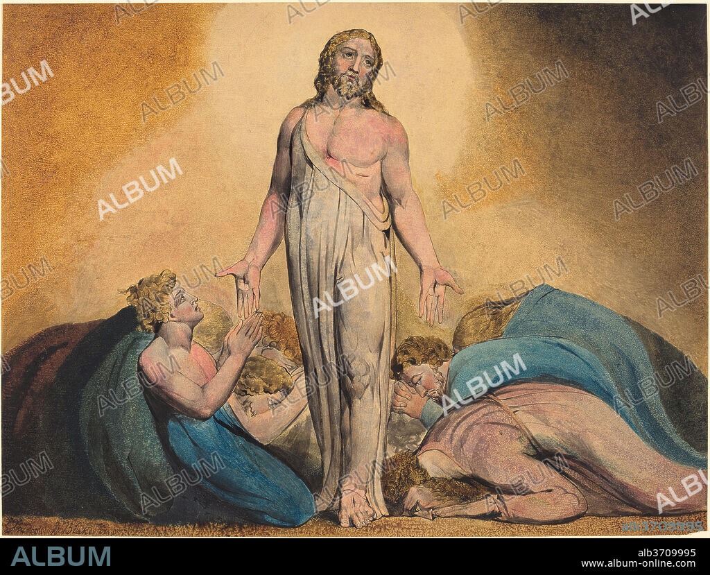 WILLIAM BLAKE. Christ Appearing to His Disciples After the Resurrection. Dated: c. 1795. Dimensions: overall: 43.2 x 57.5 cm (17 x 22 5/8 in.). Medium: color print (monotype), hand-colored with watercolor and tempera.