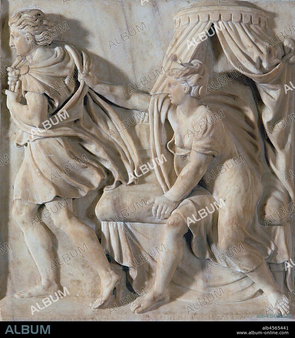 PROPERZIA DE'ROSSI. José acosado por la mujer de Putifar. Relieve de Properzia de' Rossi, hacia 1520.