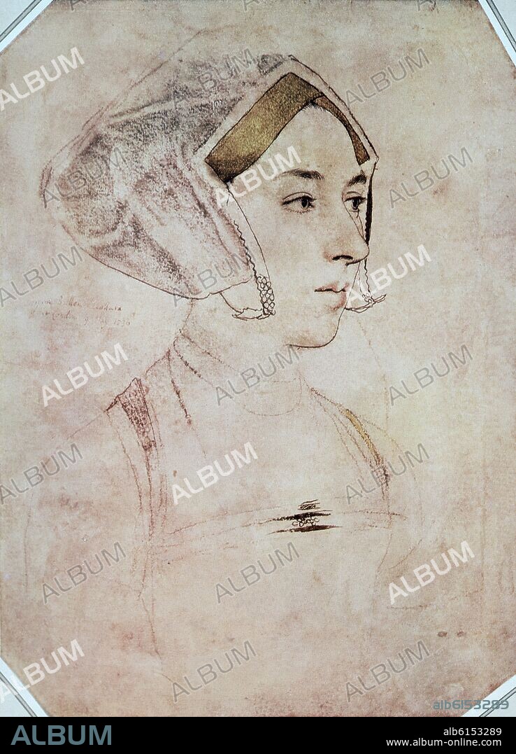 HANS HOLBEIN EL JOVEN (1497-1543). ANA BOLENA - REINA DE INGLATERRA (1507/36) - 2ª ESPOSA DE ENRIQUE VIII - DIBUJO SIGLO XVI.