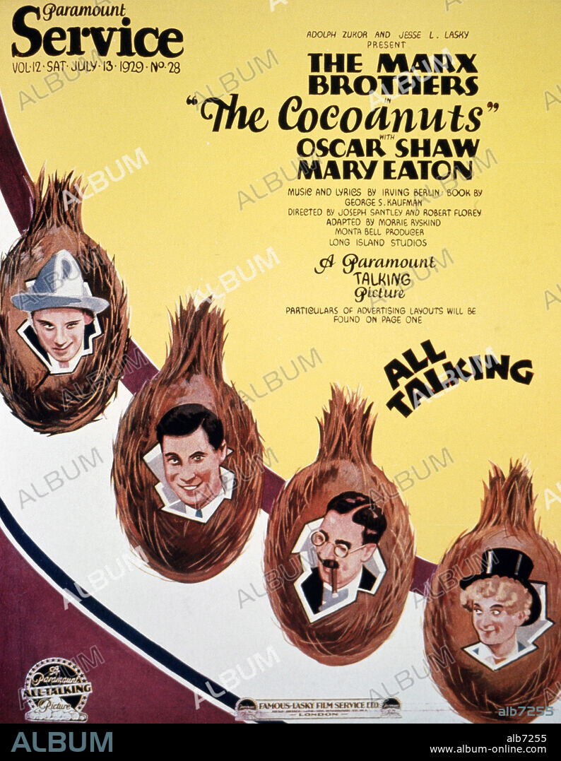 Poster of THE COCOANUTS, 1929, directed by JOSEPH SANTLEY and ROBERT FLOREY. Copyright PARAMOUNT PICTURES.