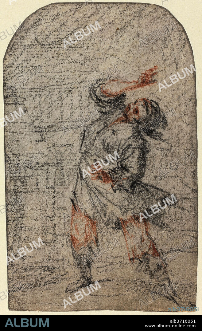FRANCESCO MONTELATICI. Dream of a Man Fleeing. Dimensions: Overall (lunette): 14 x 8.7 cm (5 1/2 x 3 7/16 in.)  support: 30 x 21.5 cm (11 13/16 x 8 7/16 in.). Medium: black and red chalk on laid paper.
