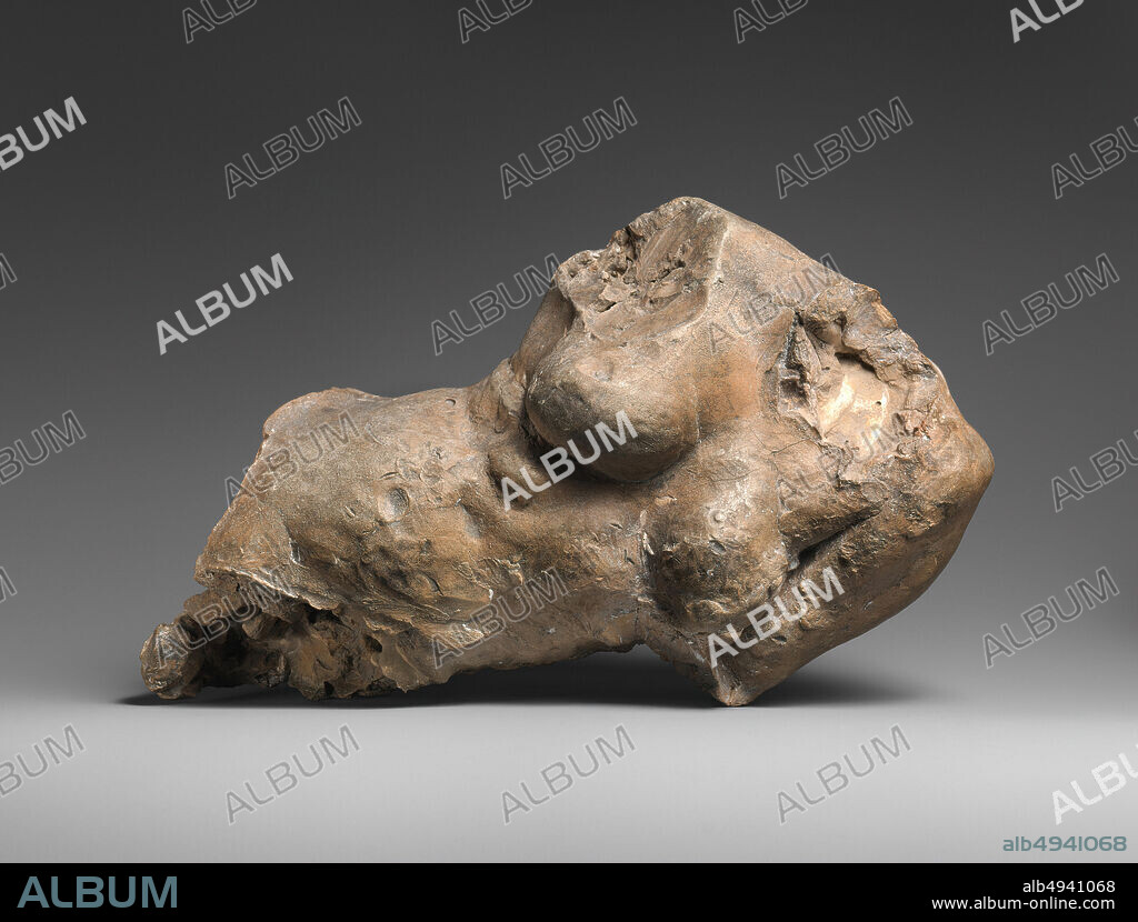 Auguste Rodin, Torso (A Study for Ariane without Arms), French, Auguste Rodin (French, Paris 18401917 Meudon), ca. 19001905, French, Terracotta, Overall (without base): 7 × 11 5/8 × 4 1/4 in. (17.8 × 29.5 × 10.8 cm); Overall (mounted to block, wt. confirmed): 9 1/4 × 11 5/8 × 5 3/8 in., 9.6 lb. (23.5 × 29.5 × 13.7 cm, 4.4 kg); Overall (block only): 2 × 8 × 5 3/8 in. (5.1 × 20.3 × 13.7 cm), Sculpture.