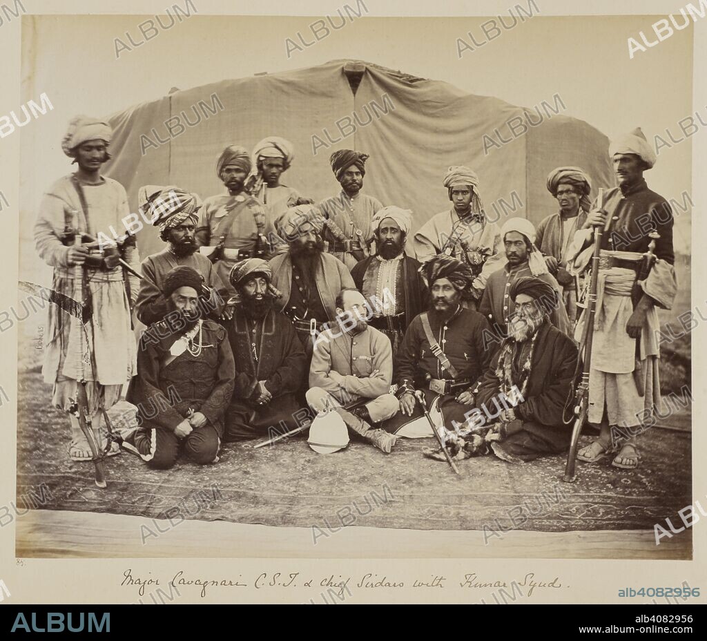 JOHN BURKE. Major Cavagnari C.S.I. & chief sirdars with Kunar Syud [Jalalabad]. Afghan War 1878-79. Peshawur Valley Field Force. J. Burke. 1878. Photograph. Source: Photo 487/(73). Language: English.