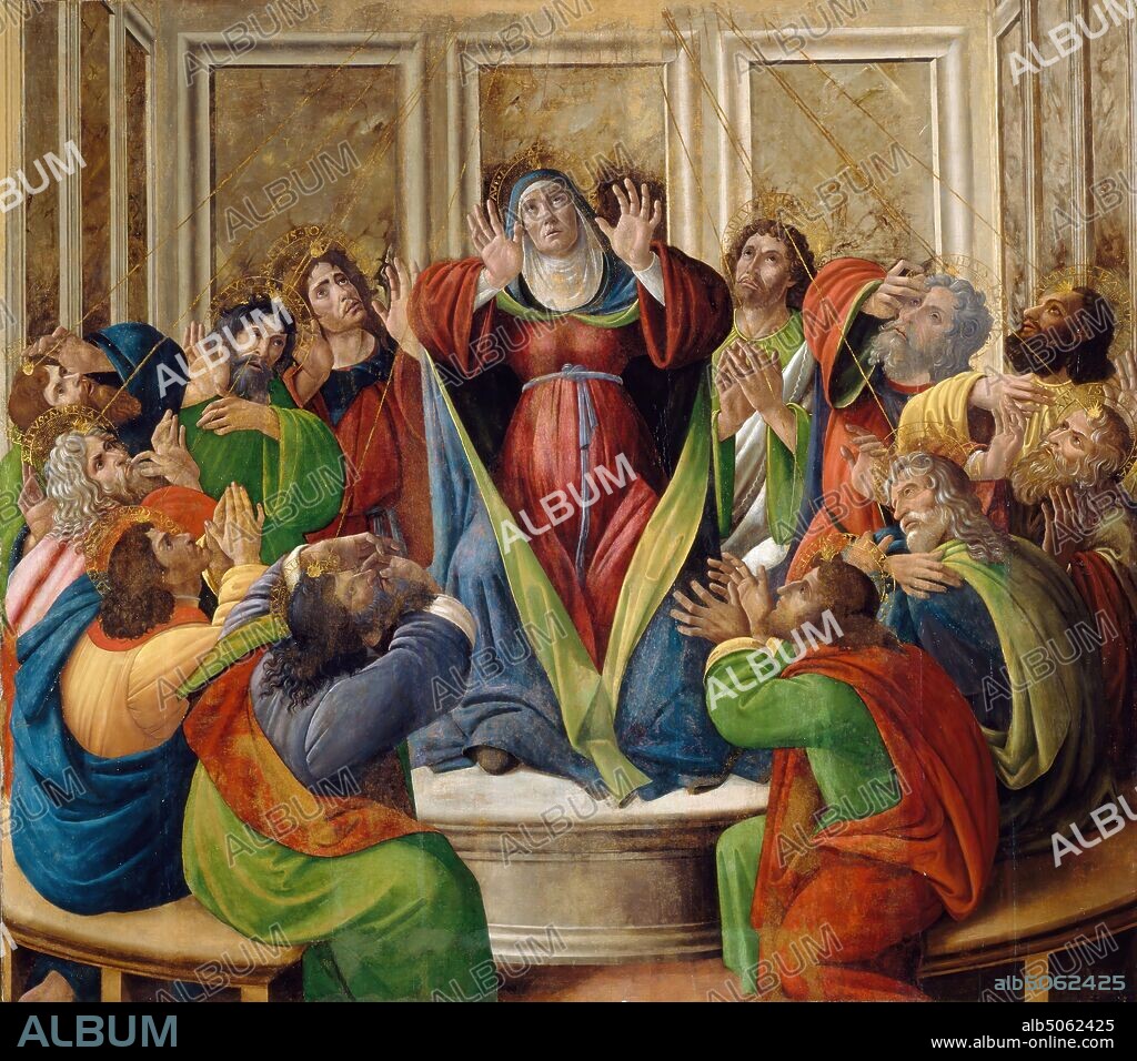 The Descent of the Holy Ghost, 1495-1505 Artist: Sandro Botticelli Workshop of Sandro Botticelli Purchased with the assistance of the National Art Collections Fund, 1959., Oil Painting, Baroque, Religion, Christian, Old Master, 15th Century, 16th Century, Religion, New Testament, Religion, Pentecost.