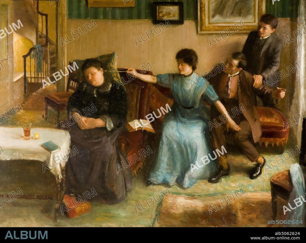 Portrait of the Artist's Family, a Playful Scene, 1910-1911 By: Mark Gertler (d. 1939), Sleeping, Family, 20th Century.