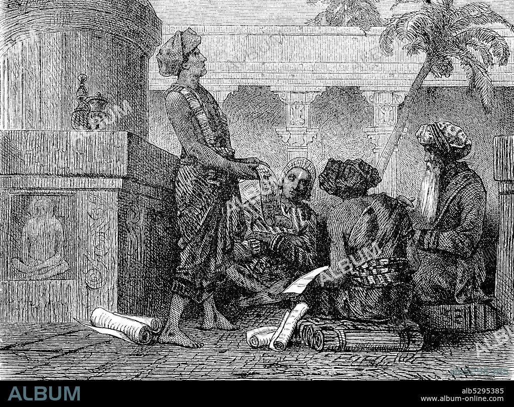Brahmins, the Indian caste system, the members of the highest caste, Varna  /  Brahmanen, im indischen Kastensystem die Angehörigen der obersten Kaste, Varna, Historisch, historical, digital improved reproduction of an original from the 19th century / digitale Reproduktion einer Originalvorlage aus dem 19. Jahrhundert,.