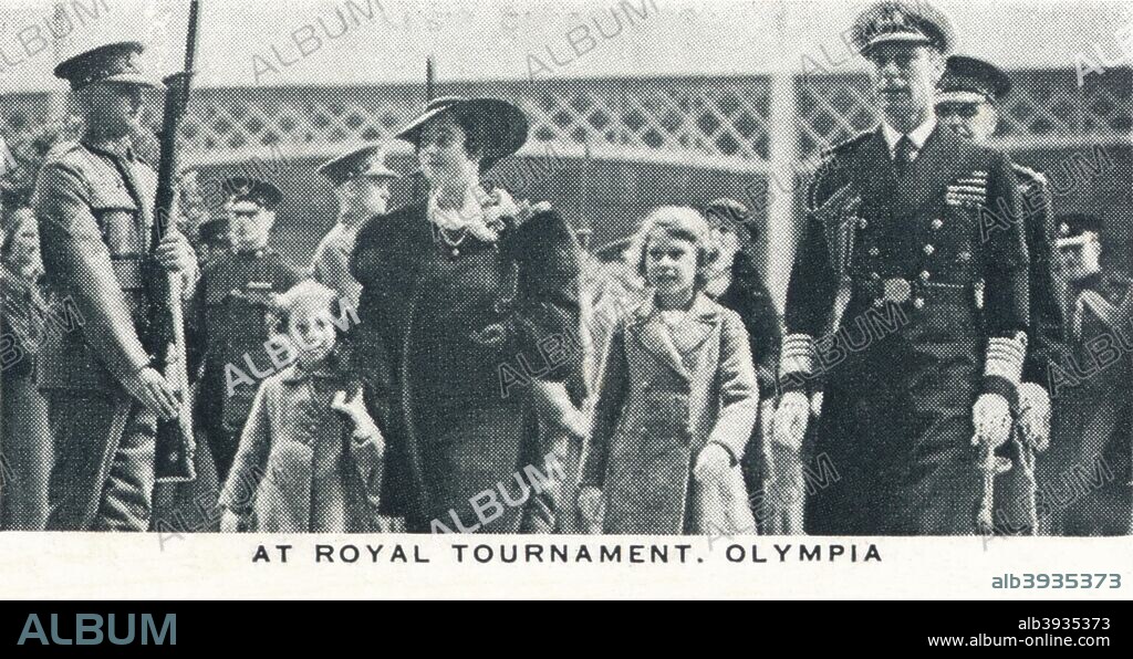 'At Royal Tournament, Olympia', 1936 (1937). The Royal Family attending the Royal Tournament held at Olympia, London on 15 May 1935. Card No 42 of 50 from Our King And Queen cigarette cards produced for W.D. & H.O. Wills, The Imperial Tobacco Company. [London, 1937].