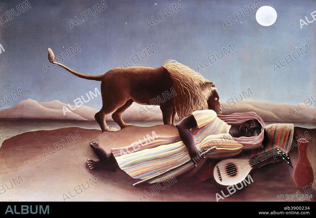 HENRI ROUSSEAU. La Bohémienne endormie / The Sleeping Gypsy. Date/Period: 1897. Painting. Oil on canvas. Height: 129.5 cm (50.9 in); Width: 200.7 cm (79 in).
