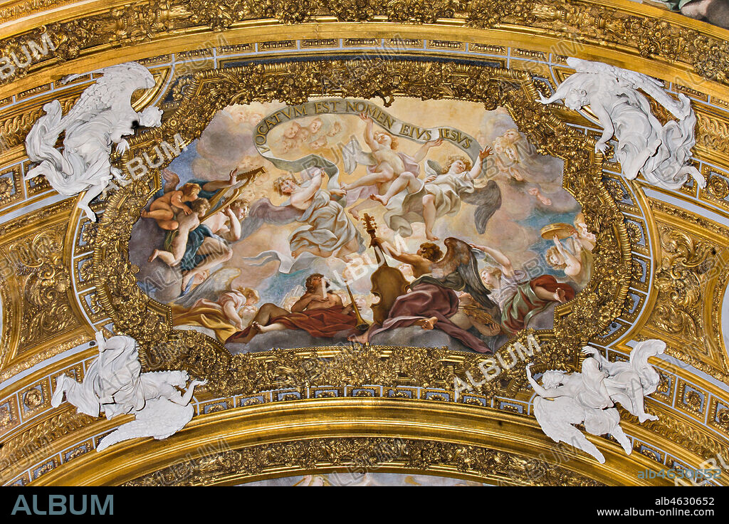 Church of Jesus, the interior: the volta of the antechoir with frescoes by Baciccia (Giovan Battista Gaulli), 1679.
