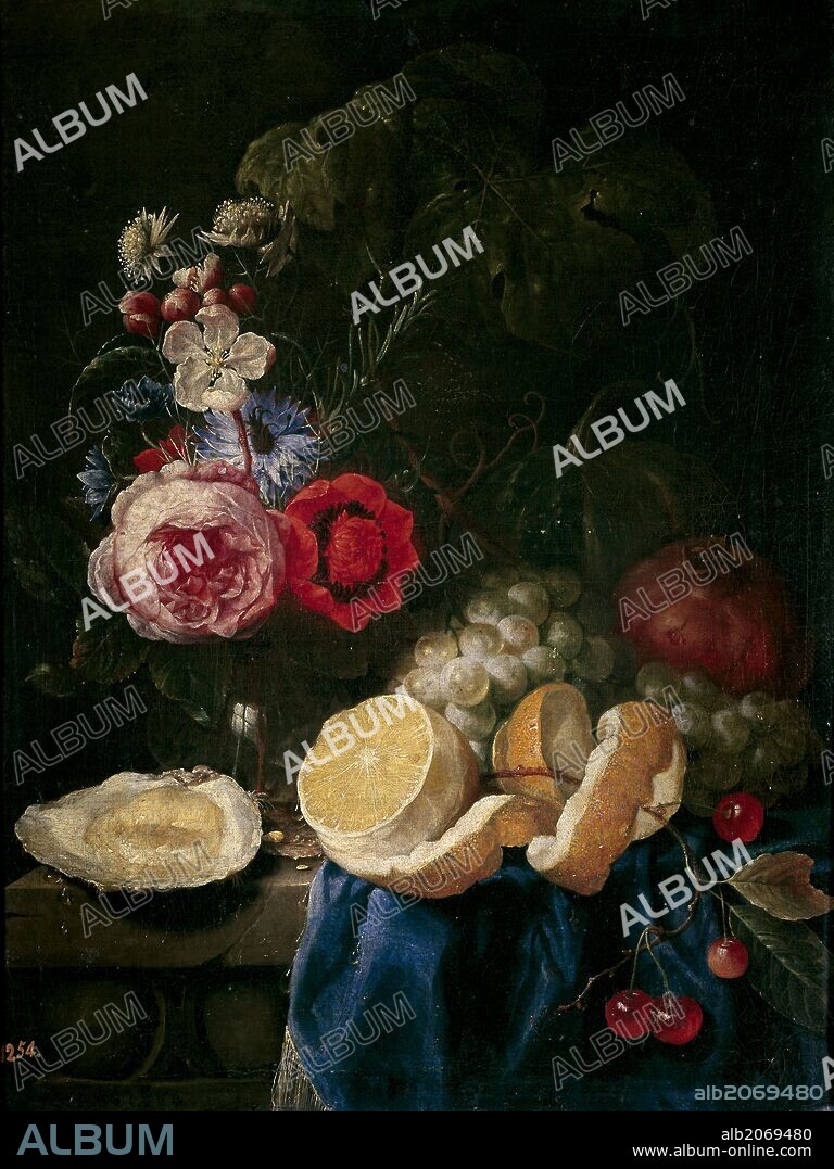 Joris van Son / 'Fruits and Flowers', 1664, Flemish School, Oil on canvas, 48 cm x 33 cm, P01775.