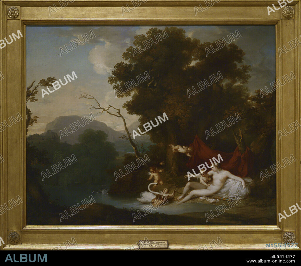 FRANCISCO VIEIRA (1765-1805). PORTUGUESE PAINTER.. Francisco Vieira (1765-1805), known as Vieira Portuense. Portuguese painter. "Leda and the Swan", 1798. Oil on canvas. Zeus transformed into a swan seduces Leda by the river. National Museum of Ancient Art. Lisbon, Portugal.