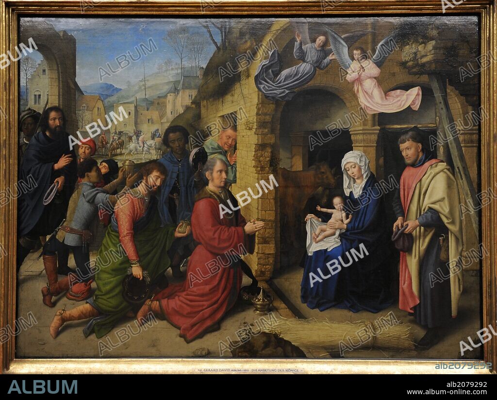 ARTE GOTICO. FLANDES. Gerard David (1460-1523. Pintor gótico de estilo flamenco. "La Adoración de los Magos". 1490. Alte Pinakothek (Pinacoteca Antigua). Munich. Alemania. Europa.