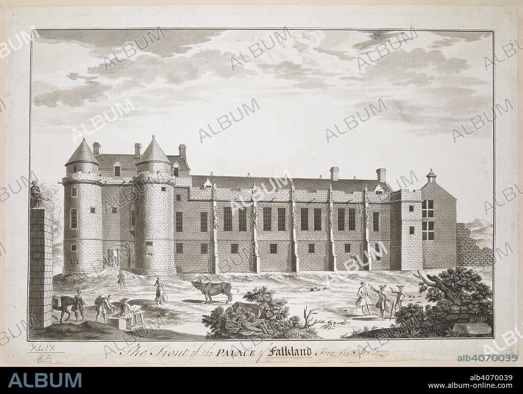 JOHN ELPHINSTONE. A view of the front of the palace of Falkland, from the south. A view, in Indian ink, of the front of the palace of Falkland, from the south. ca. 1743. Source: Maps K.Top.49.86. Language: English.
