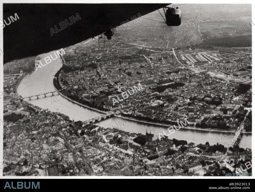 An aerial view of Basel, Switzerland, from a Zeppelin, 1928 (1933). A photograph from Zeppelin-Weltfahrten, Vom ersten Luftschiff 1899 bis zu den Fahrten des LZ127 Graf Zeppelin 1932, Dresden, 1933.