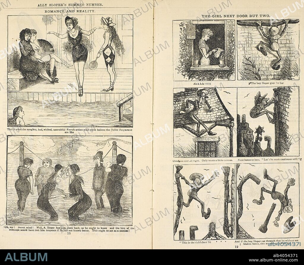 MARIE DUVAL. 'The Girl Next Door But Two'. Ally Sloper's ardour gets him into trouble in this slapstick flashback to his misspent youth. Ally Sloper's Summer Number. 1880, 82-84. London, [1880-84]. Source: 12315.i.47. Language: English.