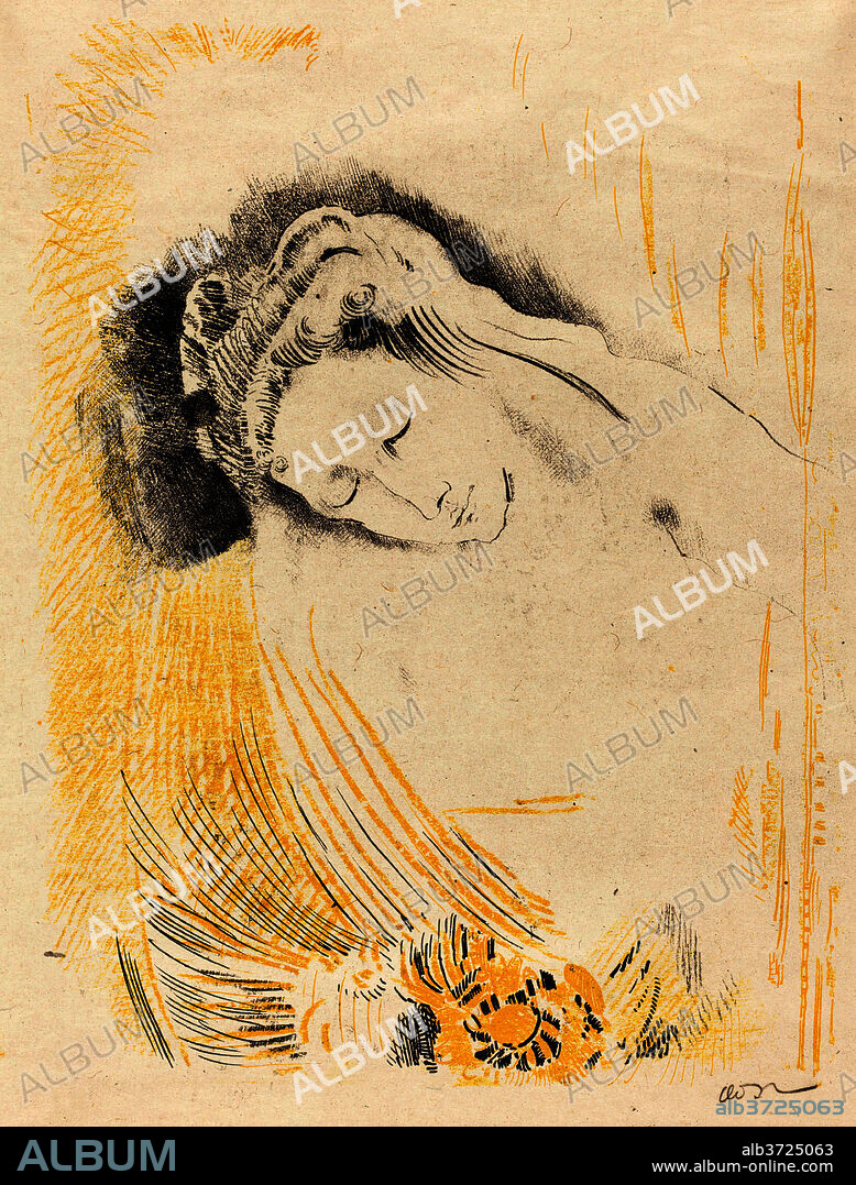 ODILON REDON. La Sulamite (The Shulamite). Dated: 1897. Dimensions: sheet: 32.1 x 31.5 cm (12 5/8 x 12 3/8 in.). Medium: lithograph in black and yellow on chine volant (chine volant refers to a sheet of free-floating china paper that has not been bonded to a heavier support, as in chine appliqu ).