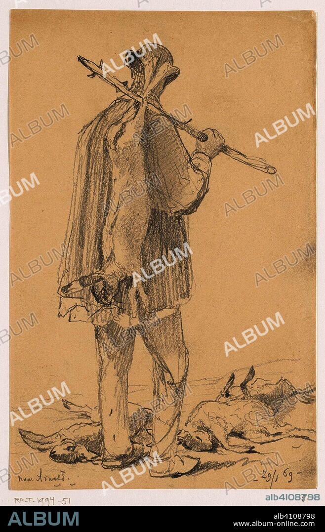 JOHANNES TAVENRAAT (am Objekt erwähnt). Back seen man wearing a hare. Artist: Arnoldi (possibly). Draughtsman: Johannes Tavenraat (mentioned on object). Dating: 29-Jan-1869 - 30-Jan-1869. Measurements: h 225 mm × w 145 mm.