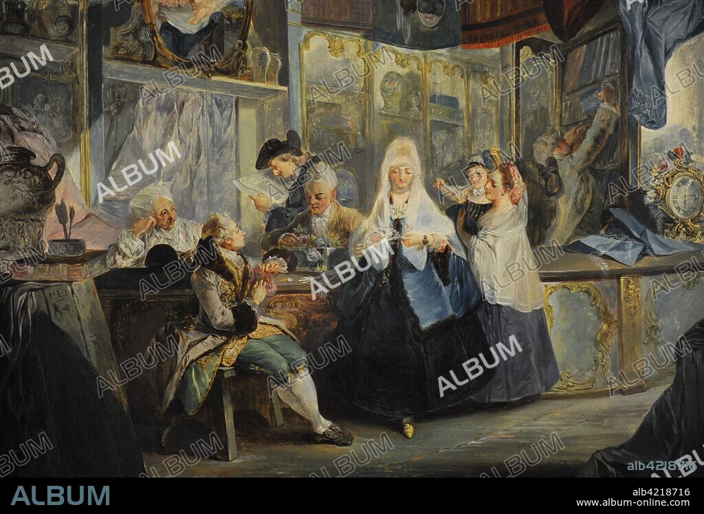 Luís Paret y Alcázar (1746-1799). Pintor rococó español. La tienda de Geniani, 1772. Oleo sobre tabla. Museo Lázaro Galdiano. Madrid. España.