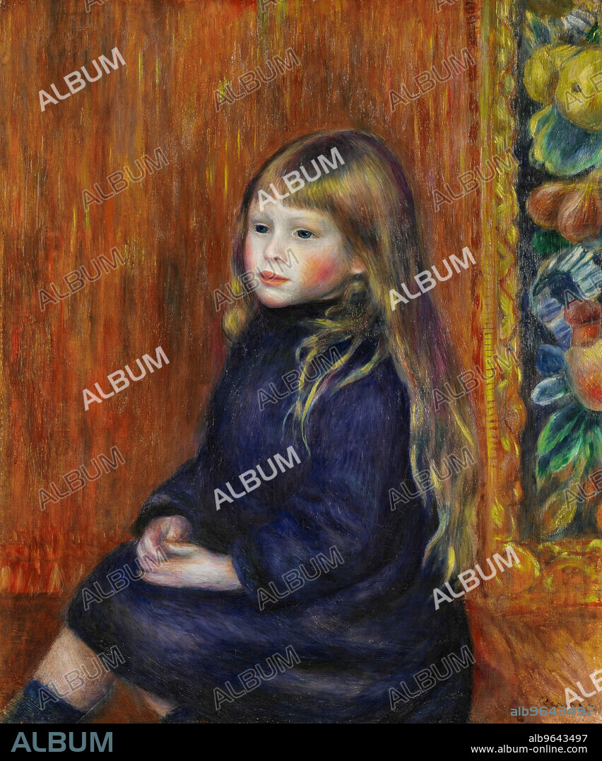 PIERRE AUGUSTE RENOIR. Enfant assis en robe bleue (Portrait d'Edmond Renoir fils).