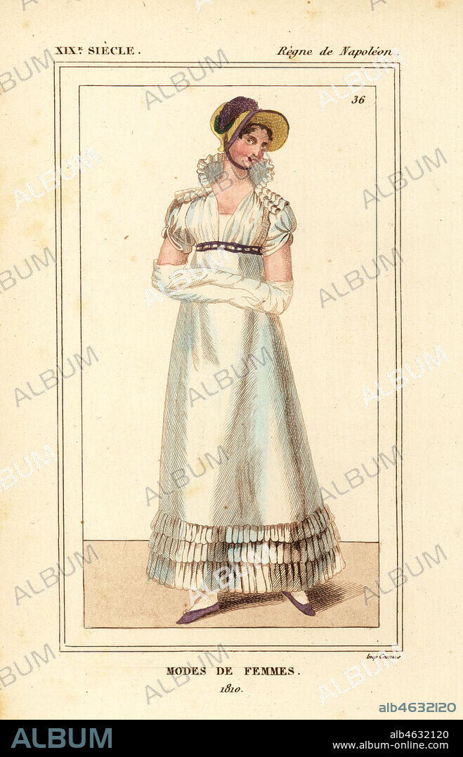 Summer dress, French women's fashions, Napoleonic era, 1810. Handcoloured lithograph from Le Bibliophile Jacob aka Paul Lacroix's Costumes Historiques de la France (Historical Costumes of France), Administration de Librairie, Paris, 1852.