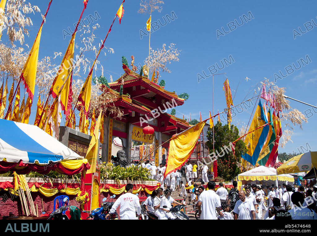 The Vegetarian Festival is a religious festival annually held on the island of Phuket in southern Thailand. It attracts crowds of spectators because of many of the unusual religious rituals that are performed. Many religious devotees will slash themselves with swords, pierce their cheeks with sharp objects and commit other painful acts. The Nine Emperor Gods Festival (Chinese: Jiuhuangye; Peh-oe-ji: Kau-ong-ia; Cantonese: Kow Wong Yeh) is a nine-day Taoist celebration beginning on the eve of 9th lunar month of the Chinese calendar, which is observed primarily in Southeast Asian countries like Myanmar, Singapore, Malaysia, and Thailand.