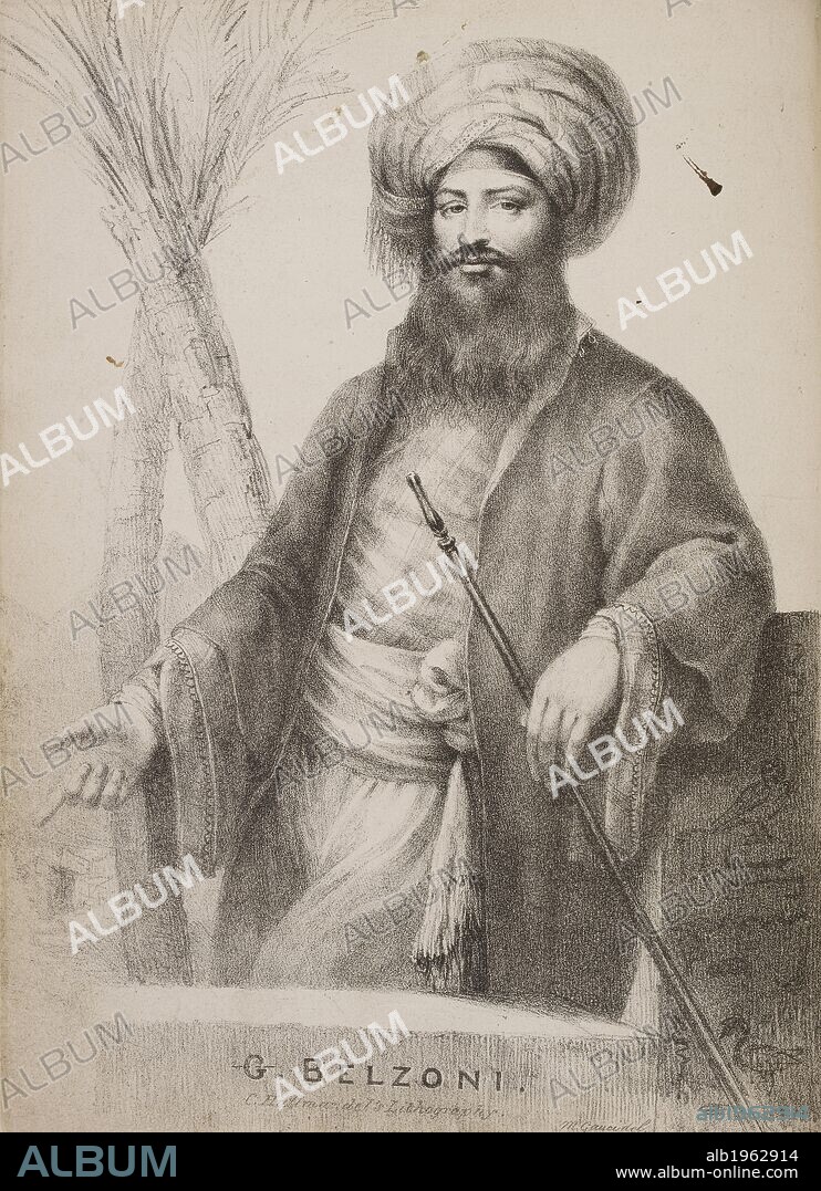 Giovanni Belzoni. Narrative of the Operations and Recent Discoveries. John Murray: London, 1820. Source: 145.d.20, frontispiece.