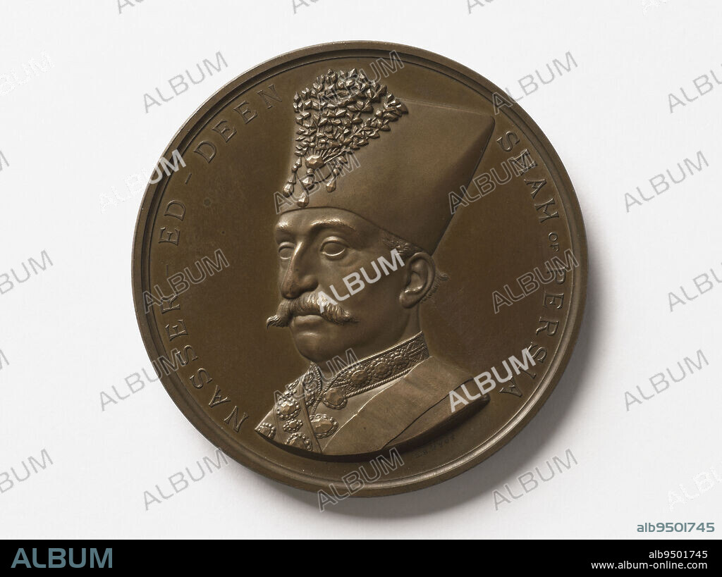 Nasser ed-Din (1831-1896), Shah of Persia (1848-1896), 1873, Wyon, Alfred Benjamin, Medal Engraver, Array, Numismatics, Medal, Sizes - Workmanship: Diameter: 7.6 cm, Weight (type size): 241.91 g.