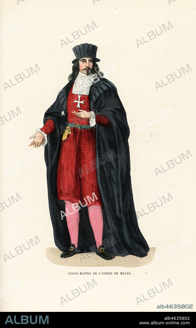 Grand Master of the Knights Hospitaller, Order of Malta, Order of Knights of the Hospital of Saint John of Jerusalem, Grand Maitre de lOrdre de Malte. Handcoloured woodblock engraving after an illustration by Jacques Charles Bar from Abbot Tirons Histoire et Costumes des Ordres Religieux, Librairie Historique-Artistique, Brussels, 1845.