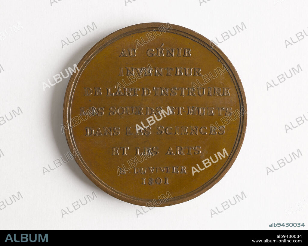 Charles-Michel de L'Épée, known as the Abbé de L'Épée, born Charles-Michel Lespée (1712-1789), precursor of the specialized teaching of the deaf, 1801, Duvivier, Pierre Simon Benjamin, Engraver in medals, In 1801, Numismatics, Medal, Dimensions - Work: Diameter: 4.1 cm, Weight (type dimension): 37.96 g.