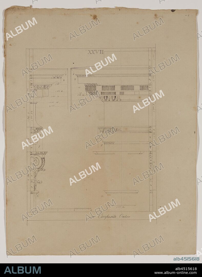 J. A. Thompson, American, Details of a Composite Entablature and Capital, 19th century, pen and black ink on cream laid paper, Sheet: 11 1/2 × 8 7/8 inches (29.2 × 22.5 cm).