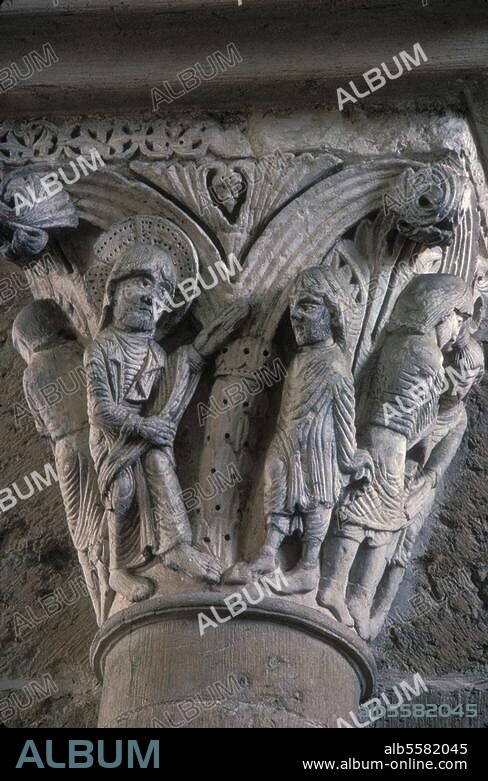 Vézelay (Dép. Yonne, Burgund, Frankreich), Basilika - Basilique Sainte-Madeleine. Figurenkapitell mit der Geschichte Johannes des Täufers. Kapitell des Narthex. Skulptur, französisch, 12. Jahrhundert.