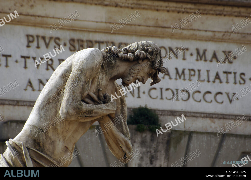 ARTE BARROCO ITALIA. FRANCESCO MOCHI (1580-1654). Escultor italiano. "BAUTISMO DE CRISTO" (1633-1644). ESCULTURA situada en el PUENTE MILVIO. ROMA.