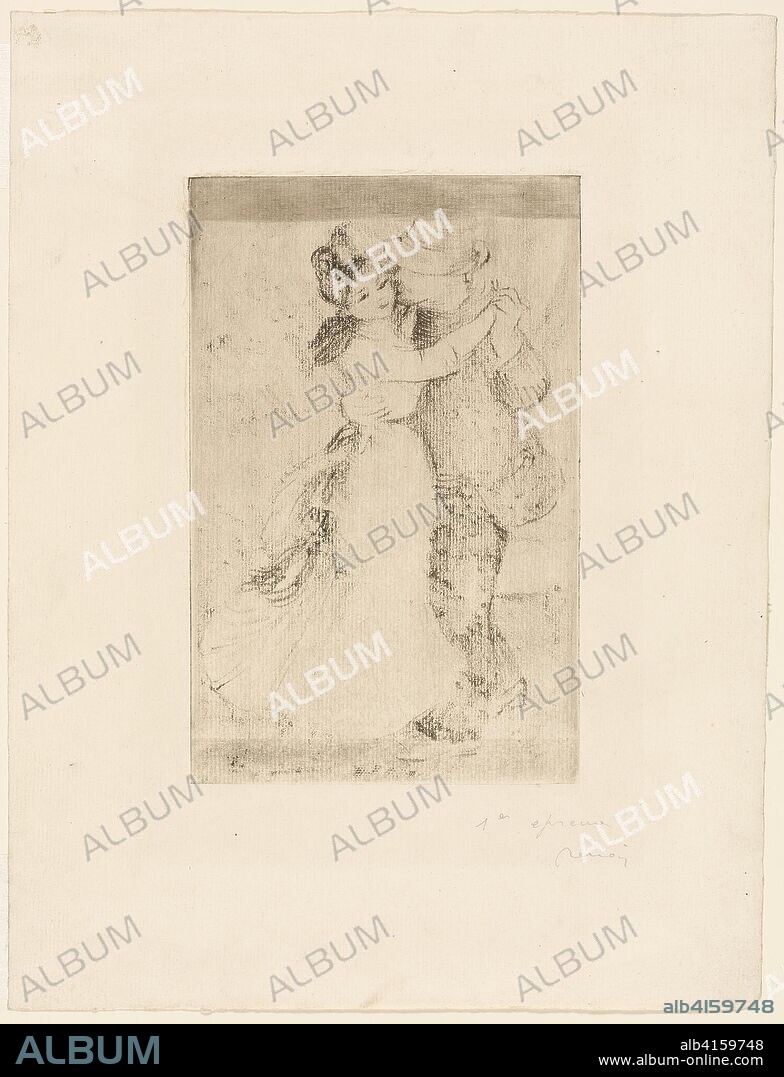 Dance in the Country. Pierre Auguste Renoir; French, 1841-1919. Date: 1885-1895. Dimensions: 219 × 141 mm (image); 219 × 141 mm (plate); 361 × 276 mm (sheet). Soft ground etching in brown-gray on ivory laid paper. Origin: France.