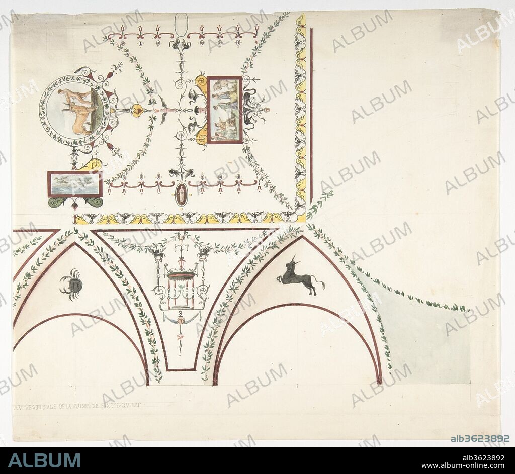 Design for a Vestibule. Artist: Anonymous, French, 19th century. Dimensions: 9 9/16 x 10 7/8 in. (24.3 x 27.7 cm). Former Attribution: Formerly attributed to Pierre François Léonard Fontaine (French, Pontoise 1762-1853 Paris). Date: 19th century.