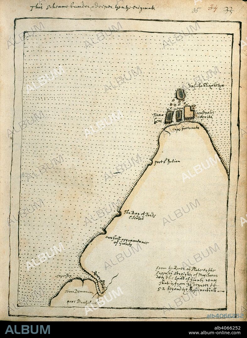 Map of Cape Fortunate. Sir Francis Drake's World Voyage. England [London]; circa 1677. Source: Sloane 61, f.35. Language: English.