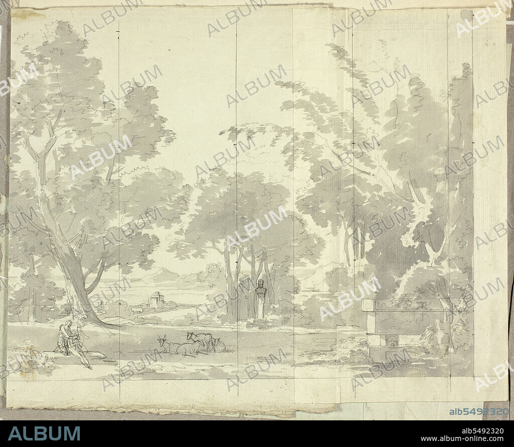 PIERRE ANTOINE MONGIN. Fantasy Landscape with Ruins and Figures, n.d.