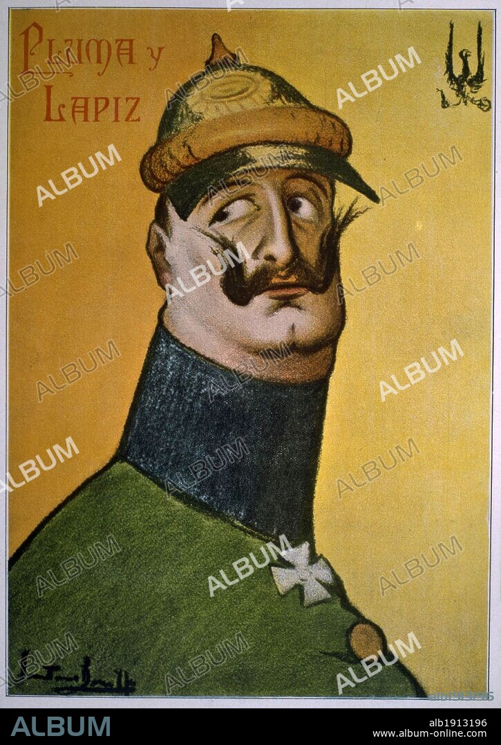 Caricatura de Guillermo II de Alemania (1859-1941), publicada en la revista 'Pluma y Lápiz', nº 107 del 16 de noviembre de 1902.