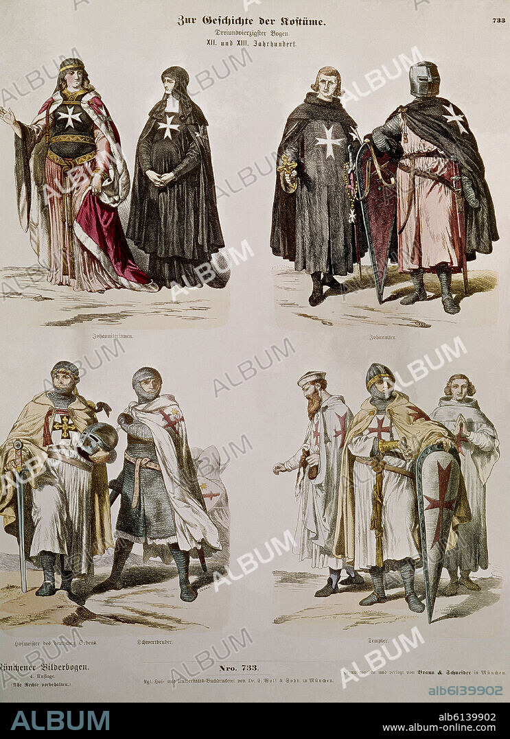 AUTOR LIBRE 01307. GRABADO-TIPOS Y VESTIMENTAS DE TEMPLARIOS S XII AL XIII - ORDEN DEL TEMPLE - ARRIBA ORDEN DE LOS HOSPITALARIOS DE SAN JUAN.