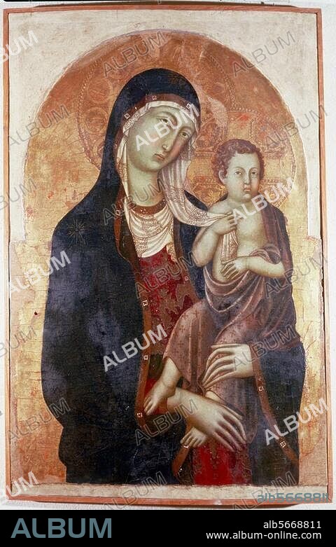 Duccio di Buoninsegna ; v. 1255-1319. -"Vierge à l'Enfant". Peinture, début du 14e.
