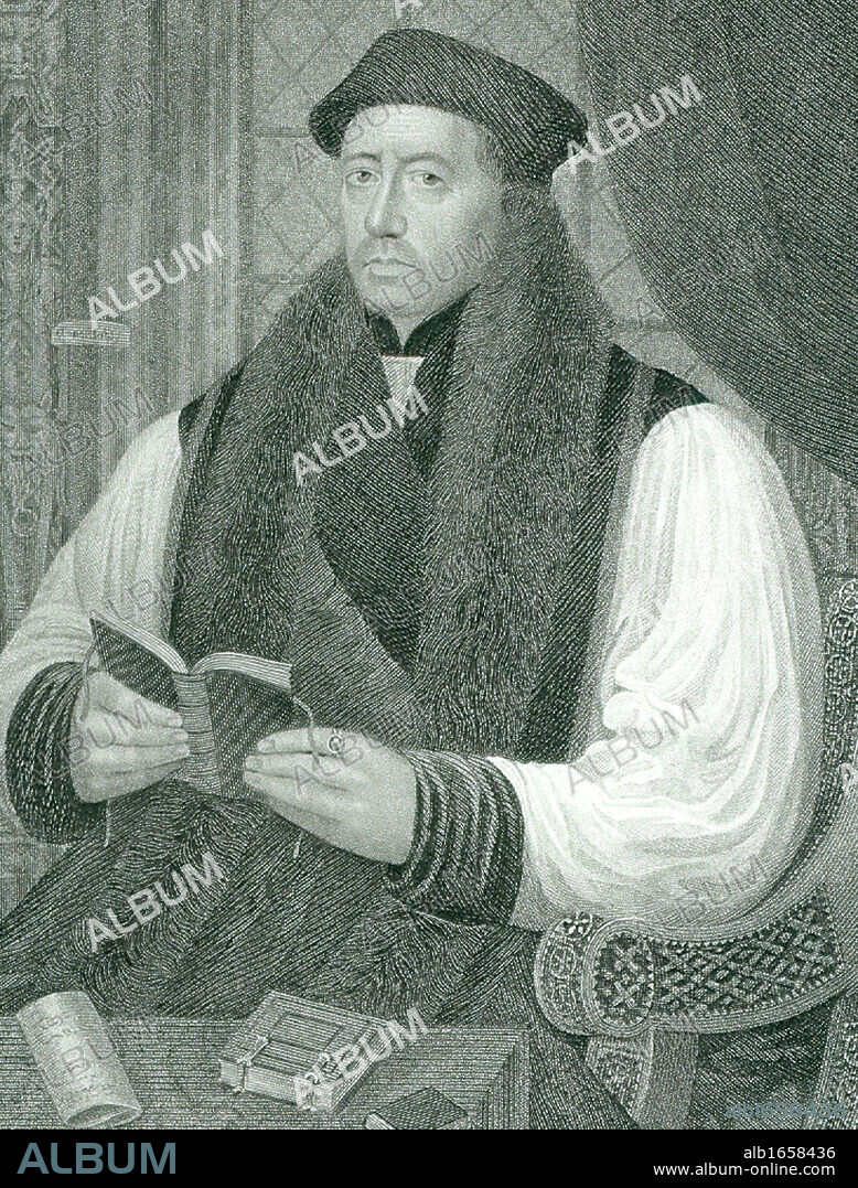 Thomas Cranmer (1489-1556) English prelate: Archbishop of Canterbury. Under Henry VIII he adopted the Protestant faith.  Under Mary I he condemned for heresy and burned at the stake. Engraving.