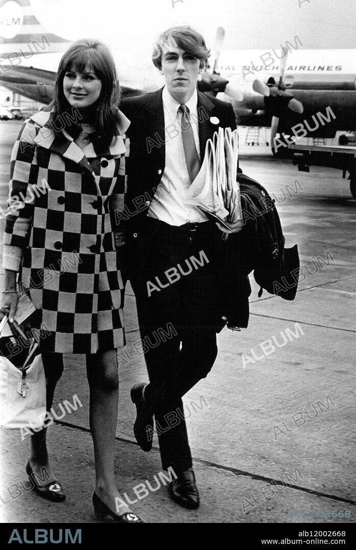 Actor Peter Cook with actress Paulene Stone at London Airport. 7 May 1967.