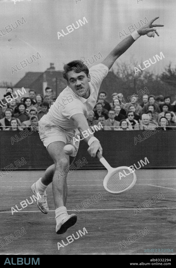 Dance Beats Night In Sutton Hall -- Kurt Nielsen of Denmark, a Wimbeldon finalist last year, in fleet-footed action against W.A. (Bill) Knight British and Australian junior champion, in the men's singles final of the Sutton (Surrey) Lawn Tennis tournament to-day (Saturday).Nielsen won 6-3, 6-4.Temperamental Dane Kurt Nielsen, ***** British Davis Cup player C. L. Paish in a semi ***** of the British hardcourt Championship Yesterday. April 24, 1954. (Photo by Reuterphoto).