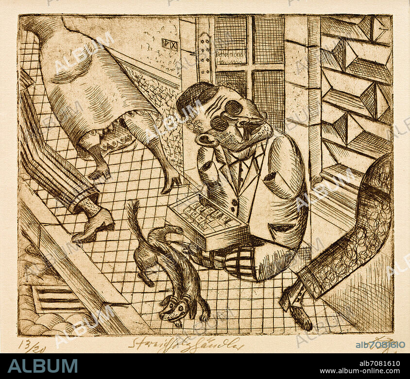 OTTO DIX. Dix, Otto 1891-1969. "Streichholzhändler", 1920. Radierung, 26,1 × 29,7 cm. Nr. 1 aus: Radierwerk II (5 Radierungen). Dresdner Verlag 1921. Inv. 130-1932. Berlin, SMB, Kupferstichkabinett.