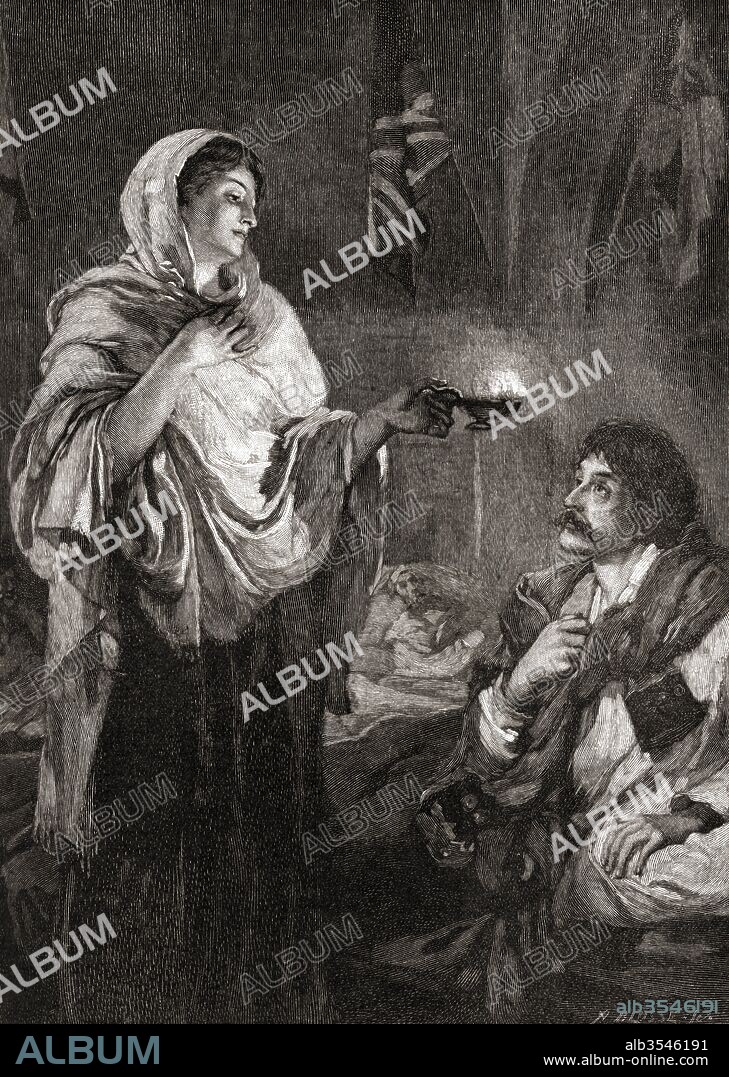 The Lady with the Lamp: Florence Nightingale in the hospital at the Scutari Barracks, Turkey, during the Crimean War. Florence Nightingale, 1820 – 1910. English social reformer and statistician, and the founder of modern nursing. From The Century Edition of Cassell's History of England, published c. 1900.