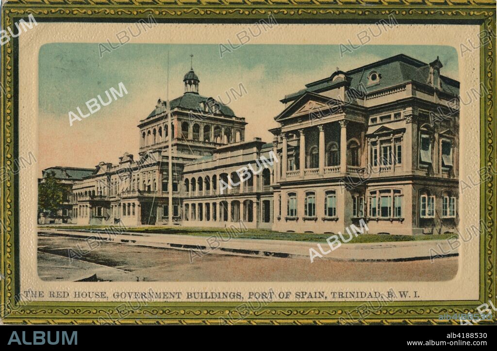 'The Red House, Government Buildings, Port of Spain, Trinidad, B.W.I.', (British West Indies), early 20th century. View of colonial administrative buildings in what is now Trinidad and Tobago. [Muir, Marshall & Co., Port of Spain, Trinidad].