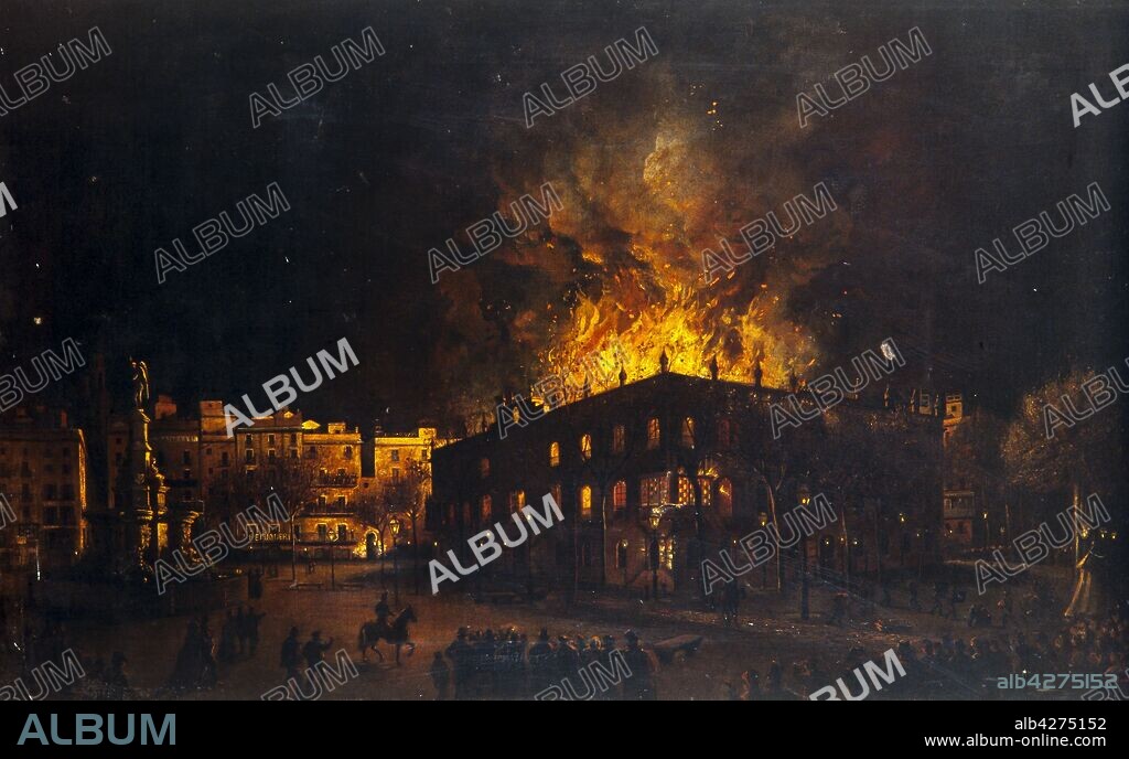 MANUEL CUYAS AGULLO. Manuel Cuyas Agulló / 'Incendio en el Palacio Real', 1876.