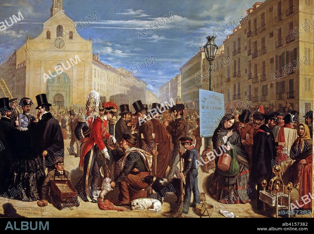 RAMÓN CORTÉS. RAMON CORTES PINTOR ESPAÑOL LA PUERTA DEL SOL DE MADRID , AÑO 1855 COLECCION PARTICULAR MADRID PINTADO.